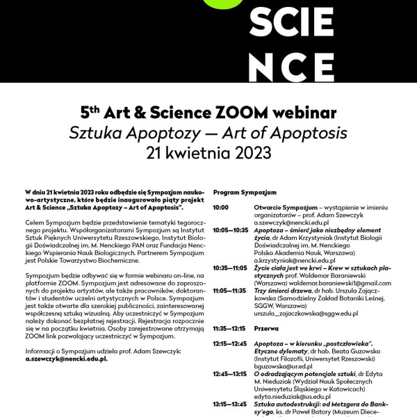 Art & Science „Sztuka Apoptozy – Art of Apoptosis” – zapraszamy na webinar 