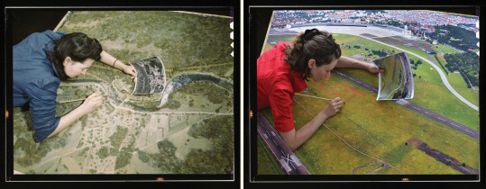 Małgorzata Szandała, Lekcja kamuflażu NY 1943 i LOT, czyli Landing on Tempelhof (z serii „Schrony przeciwatomowe i słowniki”), fotomontaż, 2015