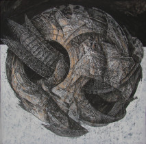 , ,Trylobity 8'' rysunek, płyta MDF, 100x100cm, 2011 r.