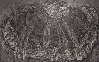 ,, Chlew'', rysunek, płyta MDF, 240x380cm, 2016 r.