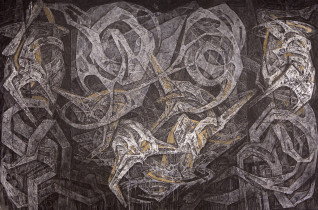 ,, Scena'', rysunek, płyta MDF, 240x370cm, 2013 r.