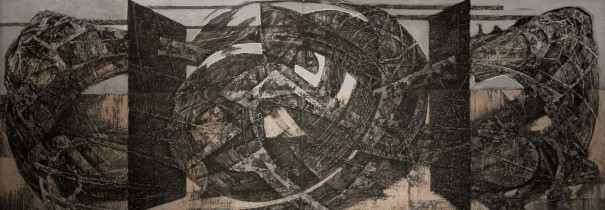 ,,Metamorfoza 1'', rysunek, płyta MDF, 70x200cm, 2012 r.