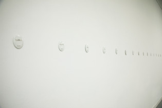 BEZDOMNE | instalacja | ceramiczne medaliony + grawer + wtarta w litery ziemia | 2025