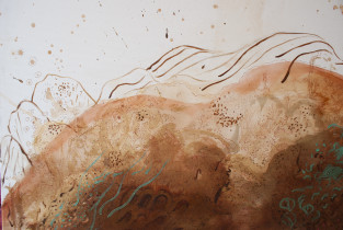 Bogna Bartkowiak (III rok/GW), Mikro (fragment), tusz, olej na_płótnie, 110 x 100 cm, 2020