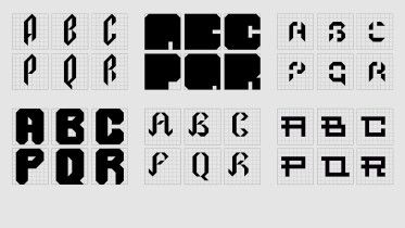 Temat: Pixelfont, autorzy: Kacper Bryzek (2 prace), Szymon Pianka, Michał Grabowski (2 prace), Martyna Fierdonek