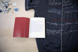 Julianna Młódzik,  "zagubieni chłopcy", opowiadanie + czytanie performatywne + haft na tkaninie, detal.