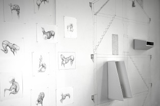 Magdalena Mycek, "dom", instalacja rysunkowa, fragment.