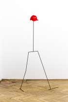 Make Radzionków Great Again [kroczący], obiekt: 200 x 60 cm, pręt stalowy, płótno, haft, 2021