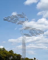 Witacz dla miasta przyszłego i przeszłego (detal), 300x170cm (podstawa 90x90cm), stal, lakier akrylowy, 2023