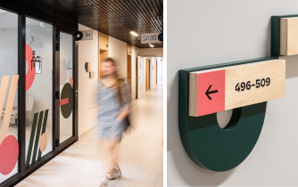 Nośniki przestrzenne dla systemu informacji wizualnej kompleksu Resi4Rent w Krakowie (praca zespołowa: Blank Studio)