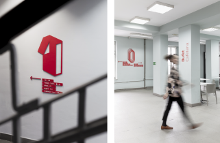 System informacji wizualnej dla budynk&oacute;w ASP w Katowicach przy ul. Koszarowej 19, 2020 (zesp&oacute;ł: J. Kucharczyk, A. Nawrocka, A. Pohl)