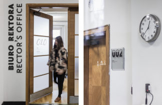 System informacji wizualnej dla budynk&oacute;w ASP w Katowicach przy ul. Raciborskiej 37, 2020 (zesp&oacute;ł: J. Kucharczyk, A. Nawrocka, A. Pohl)