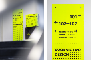 System informacji wizualnej dla budynk&oacute;w ASP w Katowicach przy ul. Raciborskiej 37, 2020 (zesp&oacute;ł: J. Kucharczyk, A. Nawrocka, A. Pohl)